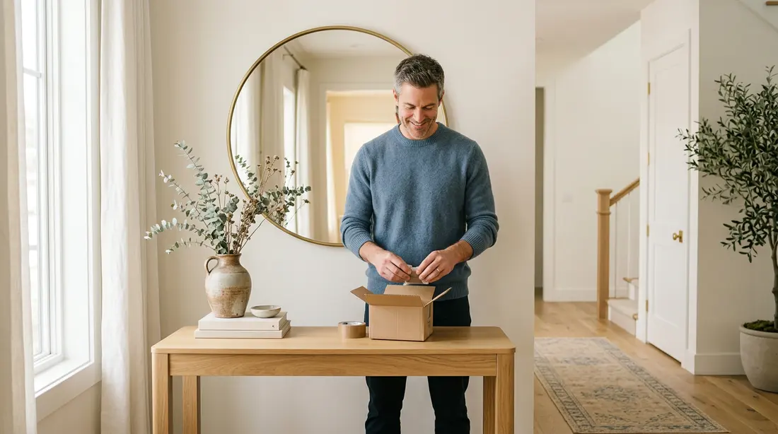 Man unpacking a supplement delivery at home
